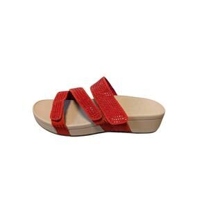 Vionic Pacific Alexis Women Size 11 Wide Red Suede Rhinestone Orthotic Sandals